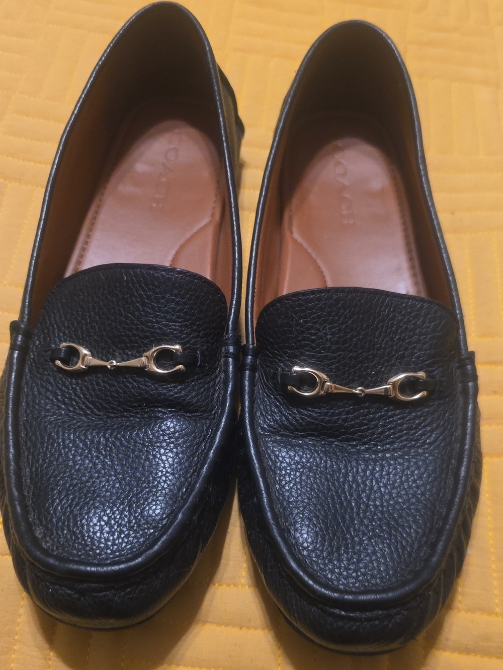 Coach Black Leather Loafers with Gold Horsebit